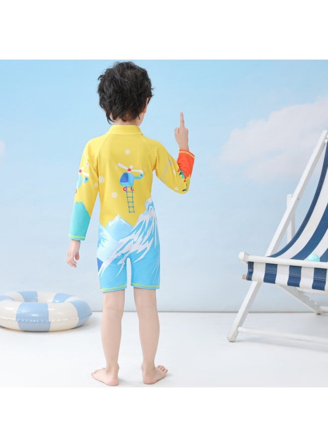 Children's Swimsuit Boy's Cartoon Cute Dinosaur Swimsuit Long-sleeved Anti-sand Surfsuit Swimsuit-Color:D2341-4BW Helmsman- - Image 4